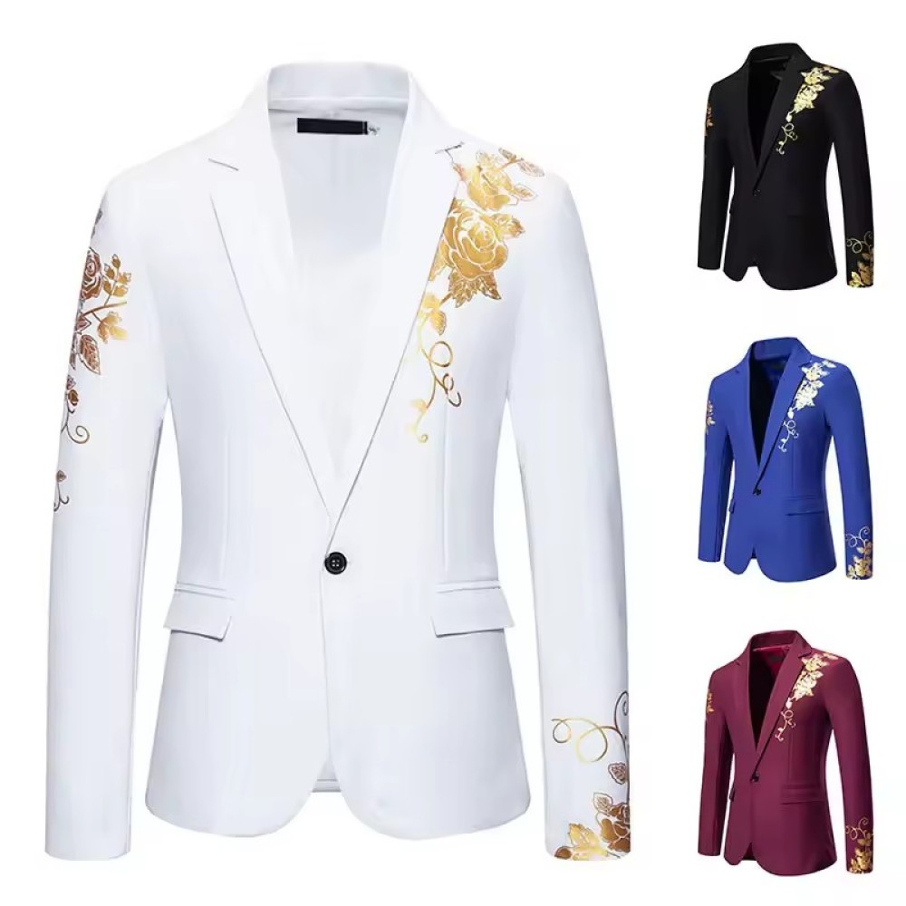 luxurious Customized Spring Autumn Men's Clothing Hot Stamped Print Men's Wedding Slim Fit Suit Men's Casual Suit Coat
