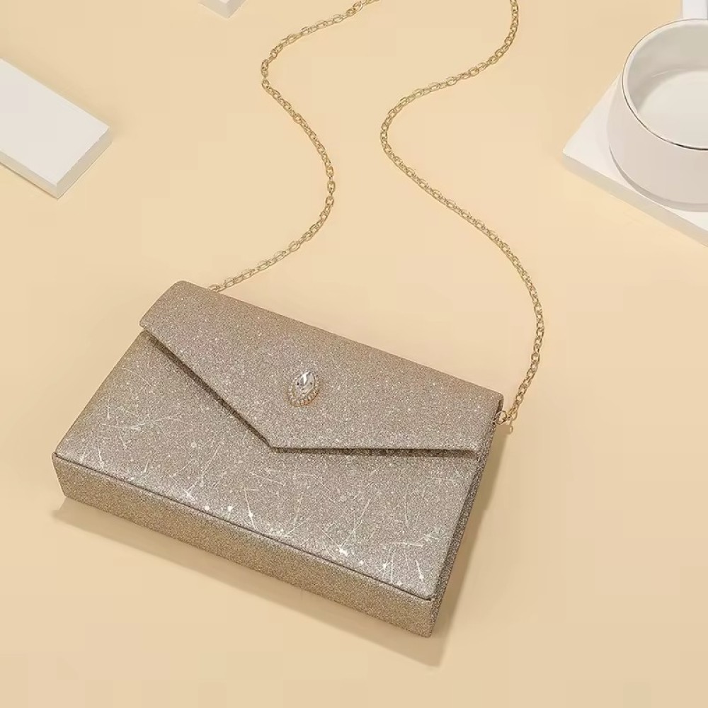 Customized New Design High-End Luxury Chain Flip Clutch Purse Stylish Single Shoulder Bag High-Capacity Mezzanine Dinner Bag Metallic High