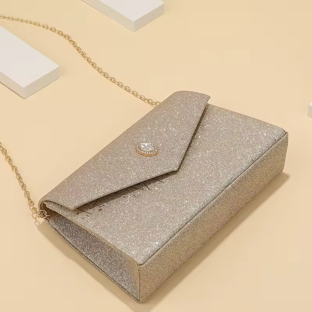 Customized New Design High-End Luxury Chain Flip Clutch Purse Stylish Single Shoulder Bag High-Capacity Mezzanine Dinner Bag Metallic High