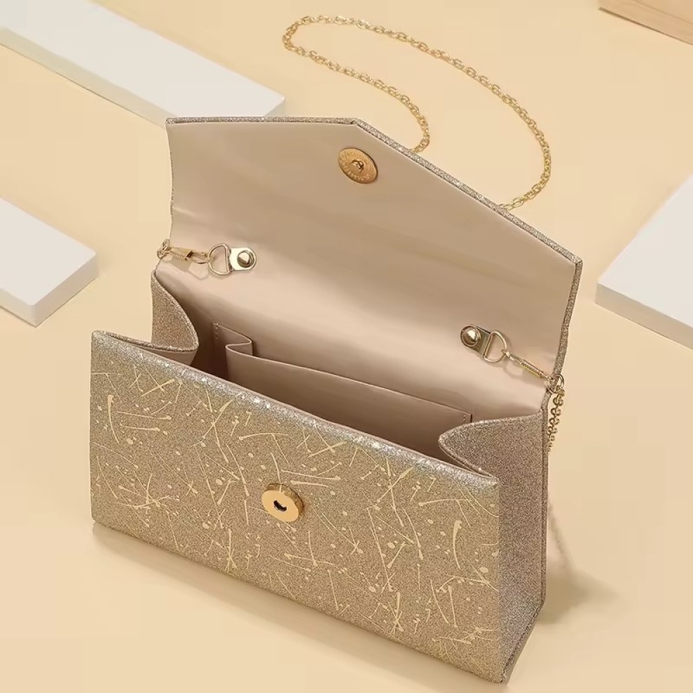 Customized New Design High-End Luxury Chain Flip Clutch Purse Stylish Single Shoulder Bag High-Capacity Mezzanine Dinner Bag Metallic High