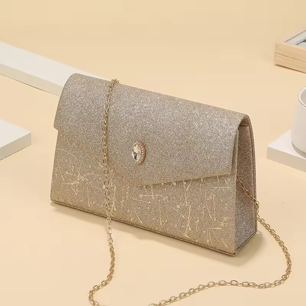 Customized New Design High-End Luxury Chain Flip Clutch Purse Stylish Single Shoulder Bag High-Capacity Mezzanine Dinner Bag Metallic High